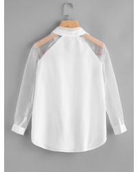 Shein Mesh Panel Embroidered Applique Shirt