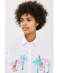 Topshop Palm Giraffe Embroidered Shirt
