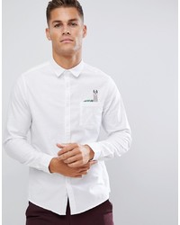 ASOS DESIGN Regular Fit Oxford Shirt In White With Llama Embroidery