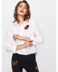 Shein Rose Embroidered Fold Pleat Shirt