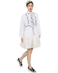 Antonio Marras Fringed Embroidered Cotton Poplin Dress