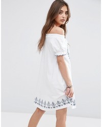 Asos Collection Off Shoulder Sundress With Border Embroidery