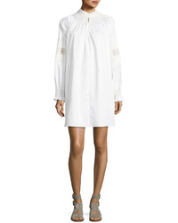 Tibi Cora Embroidered Short Cotton Dress White