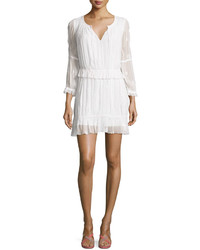 Diane von Furstenberg Edlyn 34 Sleeve Shirred Embroidered Dress White