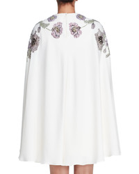 Alexander McQueen Embroidered Cape A Line Dress Ivory