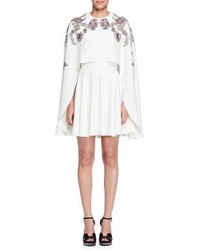 Alexander McQueen Embroidered Cape A Line Dress Ivory
