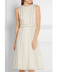 Alice + Olivia Mlyn Crochet Trimmed Embroidered Chiffon Dress Ivory