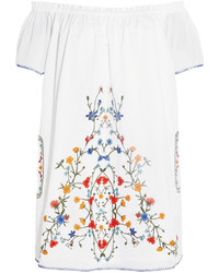 Tory Burch Monterosso Off The Shoulder Embroidered Cotton Voile Mini Dress