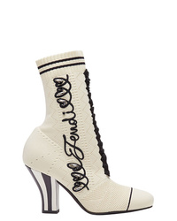White Embroidered Elastic Ankle Boots