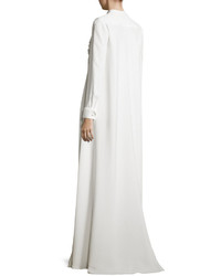 Carolina Herrera Long Sleeve Embroidered Caftan Gown White