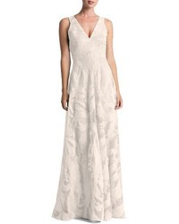 Dress the Population Marlene Plunging Embroidered Mesh Maxi Dress