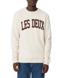 LES DEUX Crane Logo Cotton Sweatshirt In Ivory Melangedark Burgundy At Nordstrom
