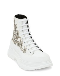 White Embroidered High Top Sneakers