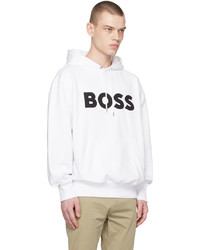BOSS White Embroidered Hoodie