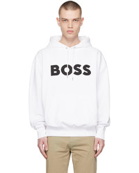BOSS White Embroidered Hoodie