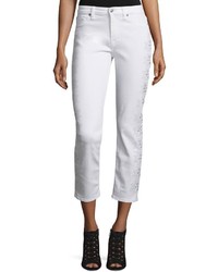 7 For All Mankind Kimmie Embroidered Outseam Cropped Jeans White