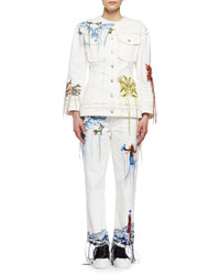 Alexander McQueen Needlepoint Embroidered Cropped Wide Leg Jeans
