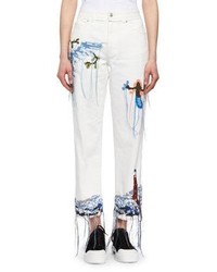 Alexander McQueen Needlepoint Embroidered Cropped Wide Leg Jeans