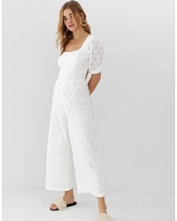 ASOS DESIGN Square Neck Puff Sleeve Jumpsuit In Broderie