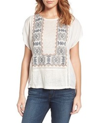 Lucky Brand Embroidered Mixed Media Top