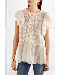 Stella McCartney Lace And Embroidered Tulle Blouse Ivory