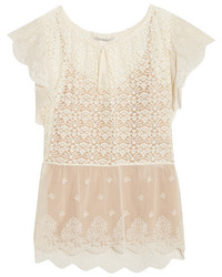 Stella McCartney Lace And Embroidered Tulle Blouse Ivory