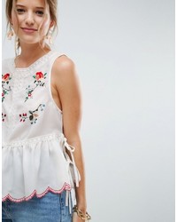 Asos Sleeveless Blouse With Lace Trim And Embroidery