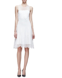 Lela Rose Sleeveless Lace Applique Dress Ivory