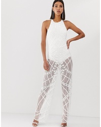 White Embroidered Lace Jumpsuit