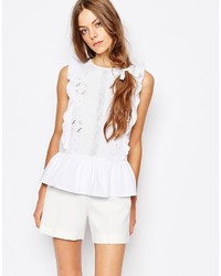 White Embroidered Lace Sleeveless Top