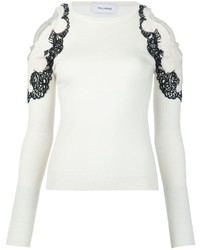 White Embroidered Lace Sweater