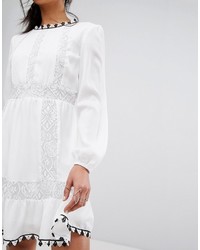 Boohoo Lace Insert Embroidered Swing Dress