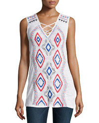 White Embroidered Lace Tank