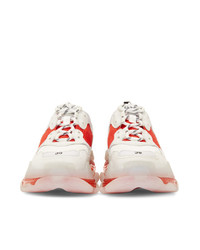 Balenciaga White And Red Triple S Clear Sole Sneakers
