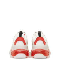 Balenciaga White And Red Triple S Clear Sole Sneakers