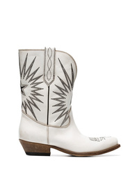 White Embroidered Leather Cowboy Boots