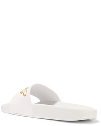 Dolce & Gabbana Embroidered Leather Slides White