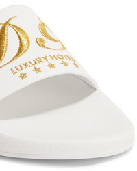 Dolce & Gabbana Embroidered Leather Slides White