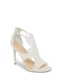 White Embroidered Leather Heeled Sandals