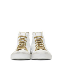 Saint Laurent White And Gold Used Leather Bedford Sneakers