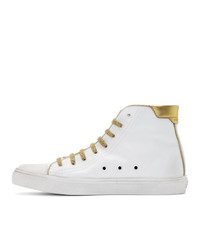Saint Laurent White And Gold Used Leather Bedford Sneakers