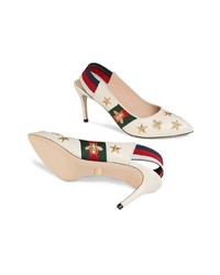 Gucci Embroidered Leather Web Slingback Pump