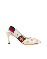 Gucci Embroidered Leather Web Slingback Pump