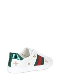 Gucci Embroidered New Ace Leather Sneakers