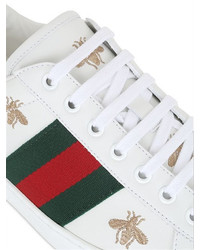 Gucci Embroidered New Ace Leather Sneakers