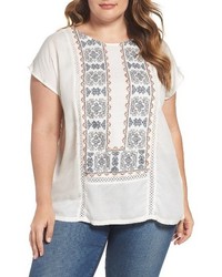 Lucky Brand Plus Size Embroidered Mix Top