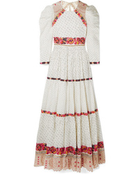 White Embroidered Linen Evening Dress