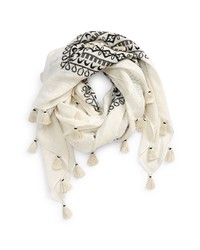 White Embroidered Linen Scarf