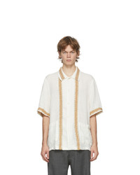 White Embroidered Linen Short Sleeve Shirt