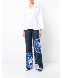 Josie Natori 3d Floral Embroidery Shirt